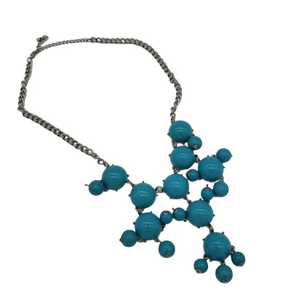 𝅺women's Vintage Turquoise Blue Beads with a Silver Tone Chain Antique Necklace - Picture 1 of 4